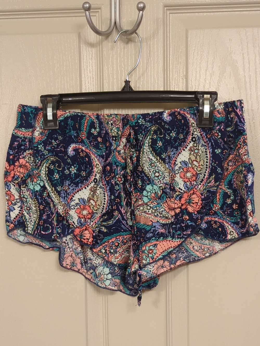Me to We Navy Paisley Floral Shorts with Coral and Teal Accents